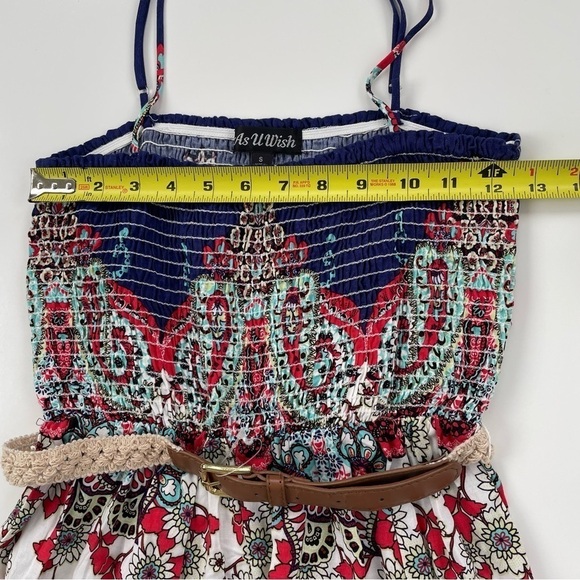 As U Wish Blue White Smocked Belted Paisley Summer Dress Size Small NWT - Picture 7 of 8